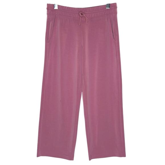 Athleta M Seasoft Rose Pink Wide Leg Cropped Pull On Pants Comfort Gym Yoga - Picture 1 of 13